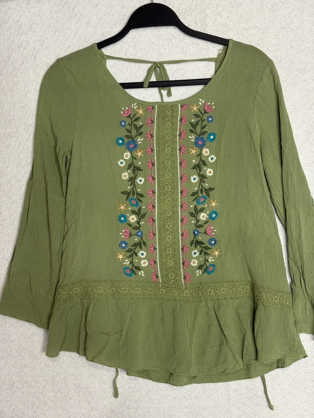 Beautees Olive Green Embroidered Girls Peasant Top